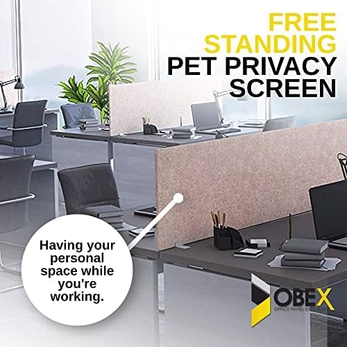 OBEX Free Standing Desk PET Privacy Screen, Table Top Home & Office Furniture Partitions and Dividers, Portable Workstation Freestanding Panels, 18" x 24" Sand