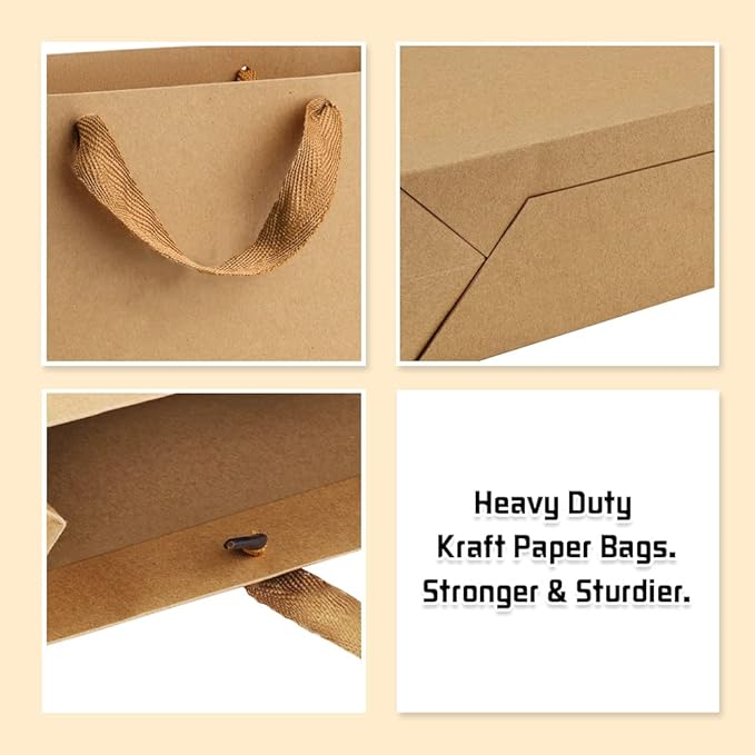 BagDream Brown Gift Bags with Handles 8x4x11 Inch 50pcs Brown Kraft Paper Bags Bulk, Medium Birthday Wedding Party Shopping Retail Merchandise Paper Sacks