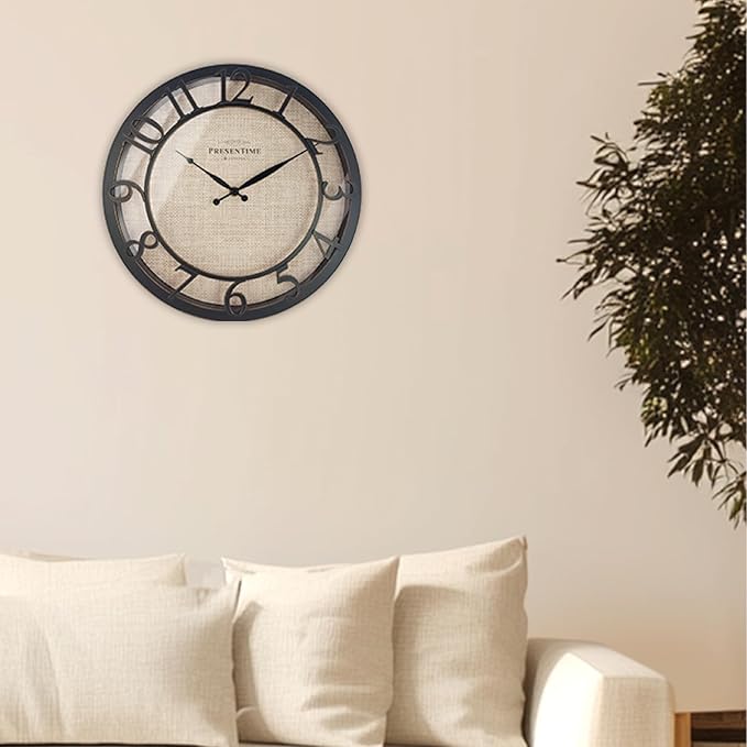 Presentime & Co 13" Farmhouse Series Wall Clock, Cottage Style, Faux Burlap Design, Silent No Ticking, Oil Rubbed Antique Bronze Finish