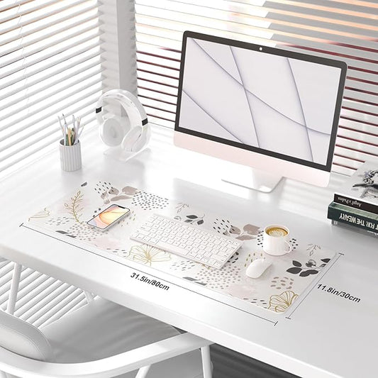 QIYI Large Mouse Pad for Desk, Cute Desk Mat for Desktop, Women Girls Office Décor Desk Accessories, PU Leather Waterproof Gaming Mousepad, Boho Botanical Desk Pad Computer Mat, 31.5" x 11.8"