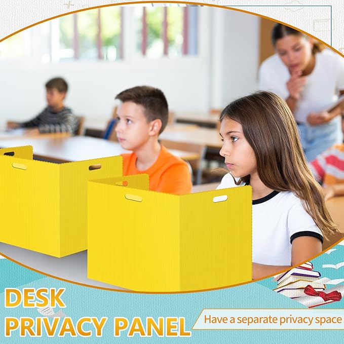 24 Pcs Desk Dividers for Students 14 × 17.5 × 14 Inch Plastic Waterproof Privacy Folders Shields Test Dividers with Yellow Classroom Privacy Boards for School Study Teacher Supplies(Yellow)
