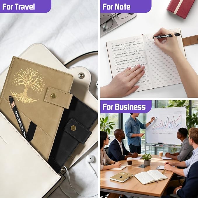 ENOMY Personalized Notebook & 10 PC Pens Set A5 Notebook with Ribbon Bookmark PU Leather Custom Notebook Cover for College Graduation Birthday Business Gifts, Gray