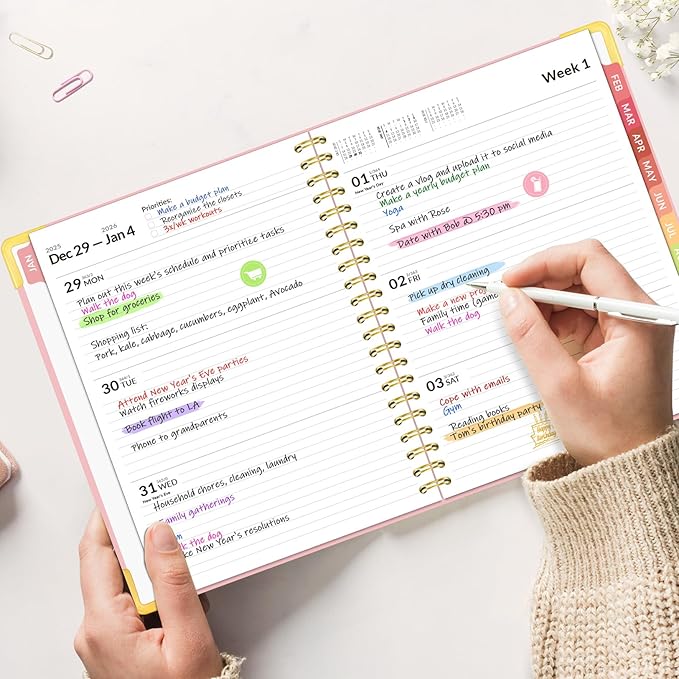 Forvencer 2026 Planner, Hardcover Calendar Planner Weekly and Monthly, Jan 2026 - Dec 2026, 6" x 8", Spiral Agenda Book with Tabs, Exquisite Daily Journal Organizer for Home School, Light Blue