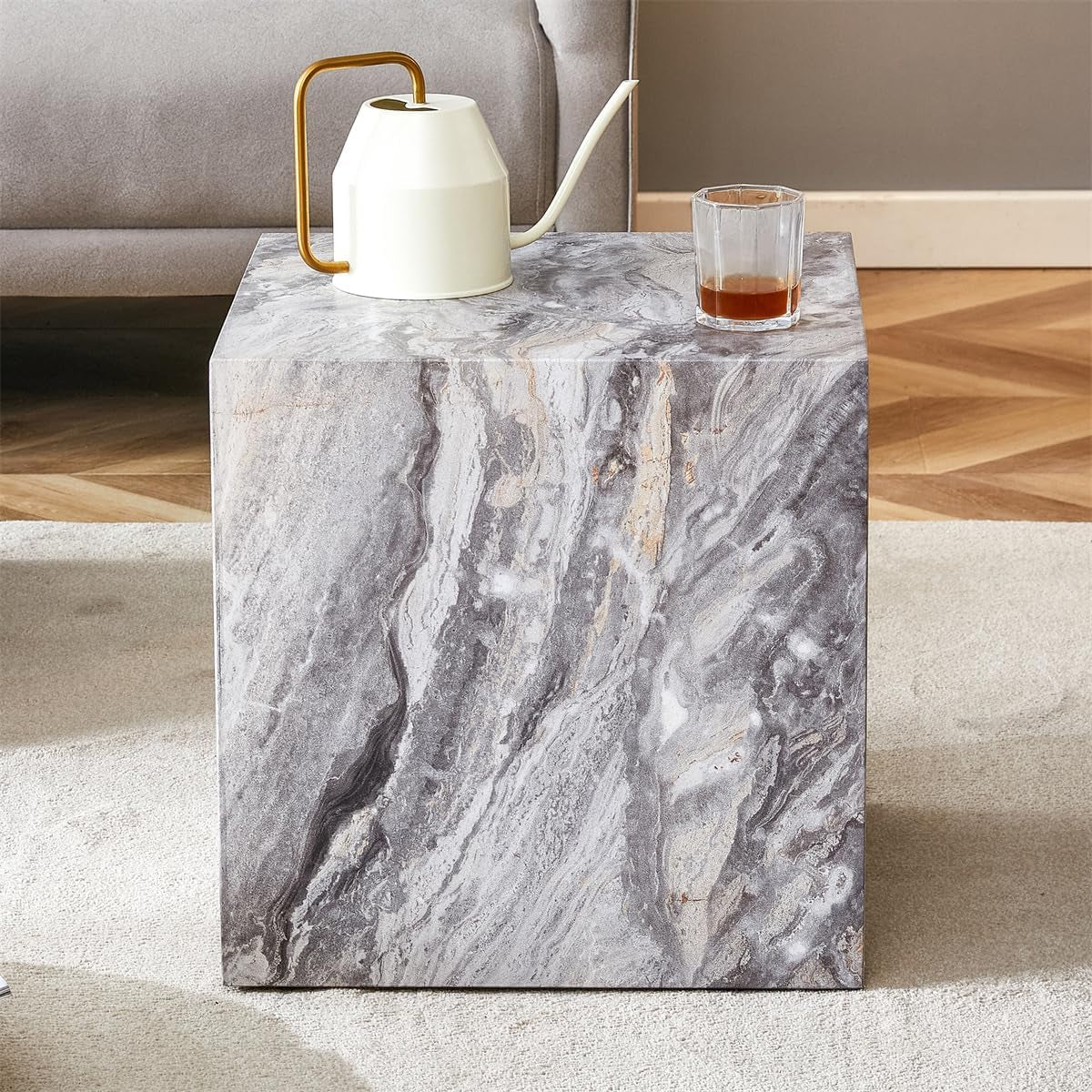 Side Table, End Table Living Room Table, Modern Sofa Couch Table, Faux Marble End Table, Bedside Table Nightstand for Small Spaces, Bedroom