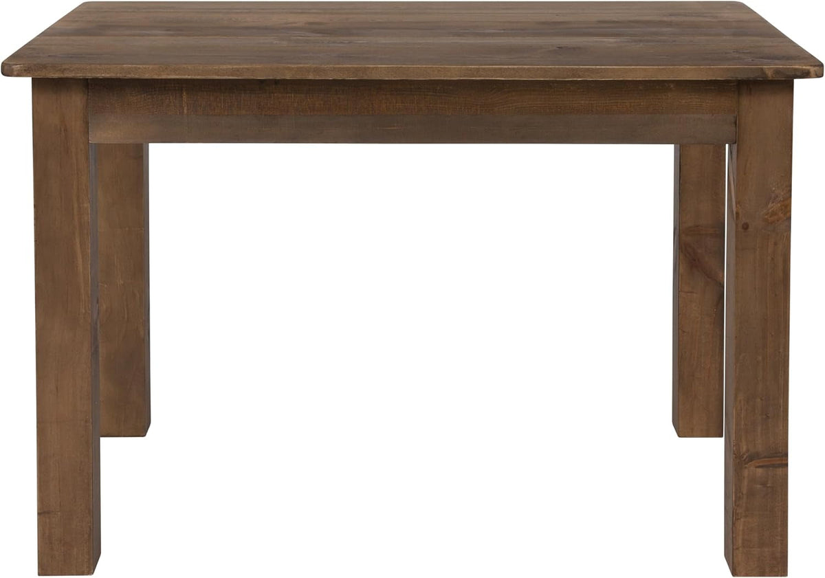 Jessamine 46" X 30" Rectangular Rustic Solid Pine Farm Dining Table, Antique Farmhouse Wooden Dining Table for Kitchens and Parties, Antique Rustic