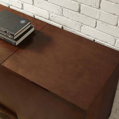 Everett Media Console and Record Player Stand with Storage for Vinyl Records, Mahogany