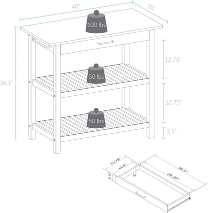 Kitchen Island with Solid American Hardwood Top, Natural/White, 40" W (373-91)