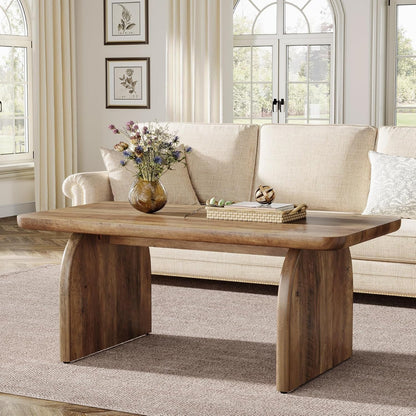 Rectangle Coffee Table, 47-Inch Wood Rectangular Living Room Table, Farmhouse Accent Center Low Cocktail Tea Table with Sturdy Base & Rounded Corners, Easy Assembly (Rustic Brown)