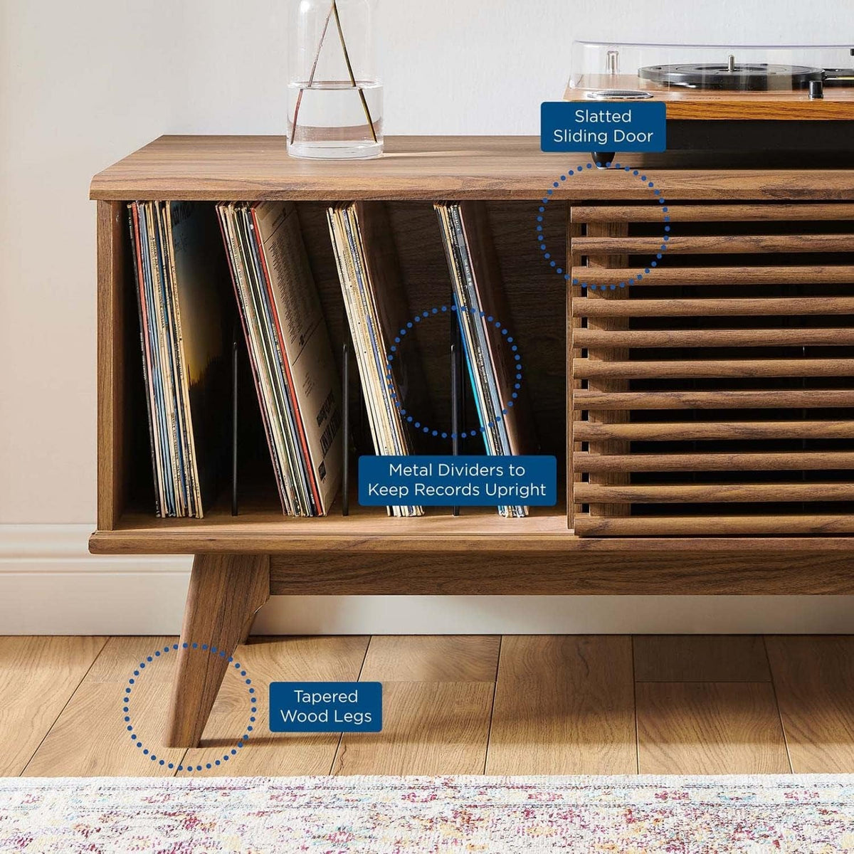 Render Mid-Century Modern 37" Vinyl Record Display Stand in Walnut, 37 Inch