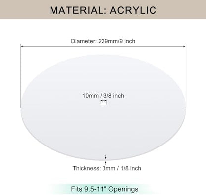 Round Lampshade Diffuser, 9" Diameter with 3/8" Center Hole Diffuser Lamp Shade for Drum Style Lampshades Pendants Softening Light, Frosted White Acrylic, Fits 9.5-11" Openings