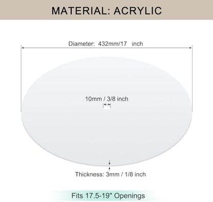 Round Lampshade Diffuser, 17" Diameter with 3/8" Center Hole Diffuser Lamp Shade for Drum Style Lampshades Pendants Softening Light, Frosted White Acrylic, Fits 17.5-19" Openings