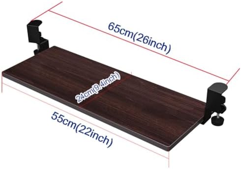 Clamping Computer Keyboard and Mouse Tray, Pull Out Platform Drawer with 45° Adjustable C-Clamp, Under Desk Keyboard Tray Slide Out, Easy to Install (Vintage Brown)(55x24cm)