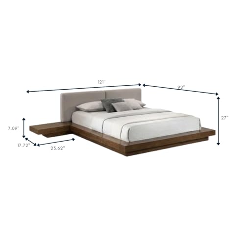 Eastern Queen Bed Frame, Solid Acacia Wood with American Walnut Finish, Low Profile King Platform Bed with Floating Nightstands and Headboard