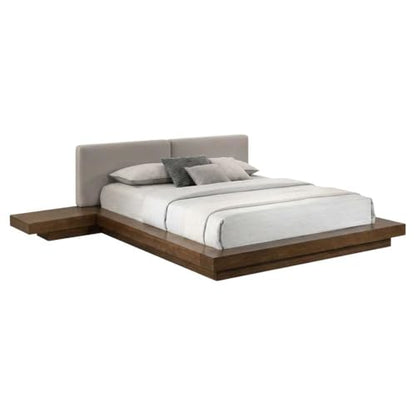Eastern Queen Bed Frame, Solid Acacia Wood with American Walnut Finish, Low Profile King Platform Bed with Floating Nightstands and Headboard