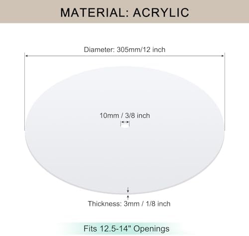 Round Lampshade Diffuser, 12" Diameter with 3/8" Center Hole Diffuser Lamp Shade for Drum Style Lampshades Pendants Softening Light, Frosted White Acrylic, Fits 12.5-14" Openings