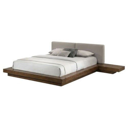 Eastern Queen Bed Frame, Solid Acacia Wood with American Walnut Finish, Low Profile King Platform Bed with Floating Nightstands and Headboard