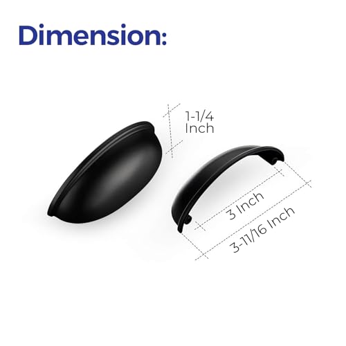 Matte Black Drawer Pulls Cabinet Cup Pulls 3 Inch 10 Pack | Kitchen Hardware, Cup Pull Shape, Cabinet Handles, Drawer Handles, Smooth Drawer Grip,For Dressers, Cupboards