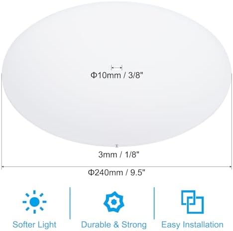PATIKIL Lampshade Diffuser, 9.5" Diameter with 3/8" Center Hole Round Diffuser for Drum Lampshades Pendants Light Fits 10-12" Openings, Frosted White