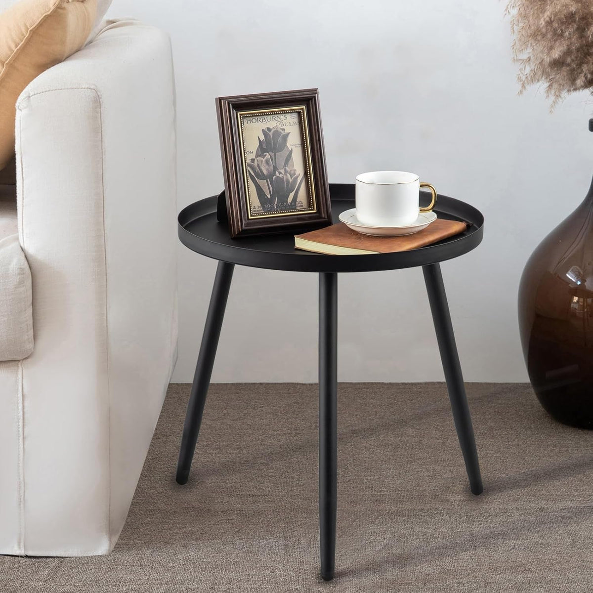 Side Table: End Table for Indoor Use - Small Side Tables for Small Spaces All Matte Black with 3 Legged