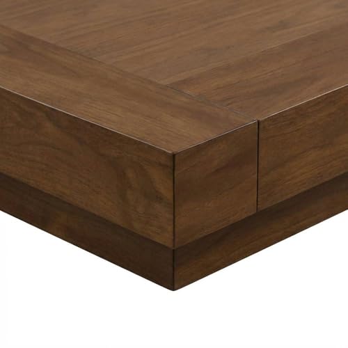 Eastern Queen Bed Frame, Solid Acacia Wood with American Walnut Finish, Low Profile King Platform Bed with Floating Nightstands and Headboard