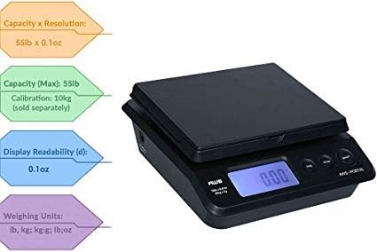 American Weigh Scales Digital Shipping Postal Scale, Package Postage ScaleBacklit LCD Screen55lbs. x 0.01lbs. (Black), PS-25