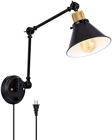 TRLIFE Wall Sconce Plug in, Dimmable Wall Sconce with Switch Swing Arm Wall Lights Plug in Wall Mounted Light Wall Sconces Lighting with 6FT Plug in Cord, E26 Base, UL Listed(Two Arms, 1 Pack)