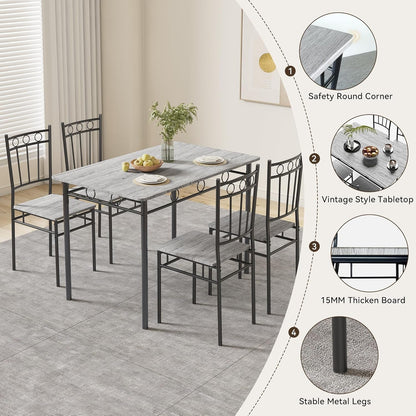 Rectangular Dining Room Table Set with 4 Chairs, Space-Saving Kitchen Table Set for Small Space, Retro Grey