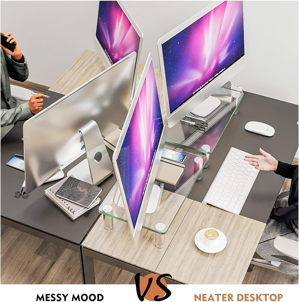2 Pack Computer Monitor Riser with Height Adjustable Multi Media Desktop Stand for Flat Screen LCD LED TV, Laptop/Notebook/Xbox One