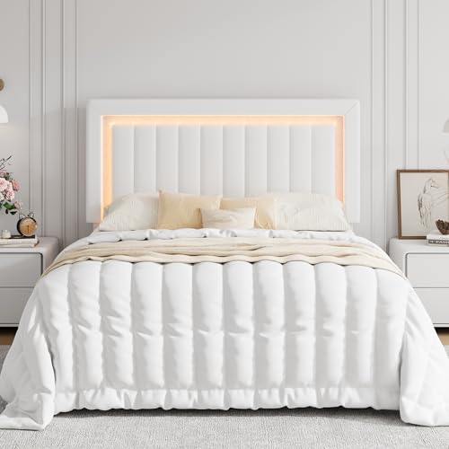 Full Size Velvet Bed Frame with LED Light, White