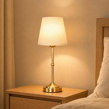 FLY2SKY Rechargeable Gold Cordless Table Lamp,3 Color Dimmable Bedside Lamp