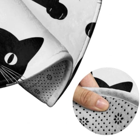 Large Machine Washable Circular Rugs, Home Decor Round Mat for Living Room Sofa Office Black Cat