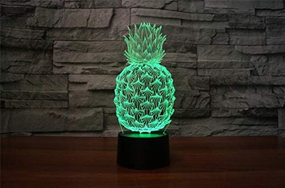Pineapple 3D Illusion Night Light Touch Table Desk Lamp with Remote Control 16 Colors Optical USB LED for Kids Gift Room Decoration