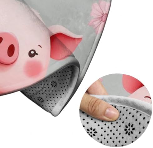 Soft Round Yoga Carpet, Office Chair Decor Round Mat for Carpet and Hardwood Floors Cute Pink Pigs Print