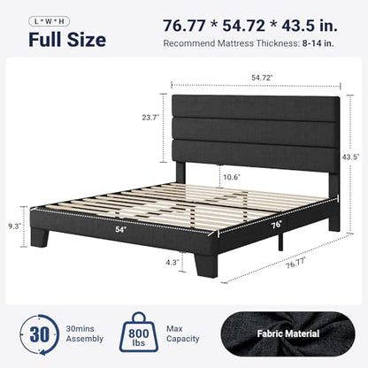 Full Size Platform Bed Frame with Fabric Upholstered Headboard Gray