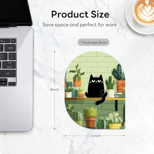 Contoured Oval Mouse Pad 6x8in Non-Slip for Laptop,Cute Cat