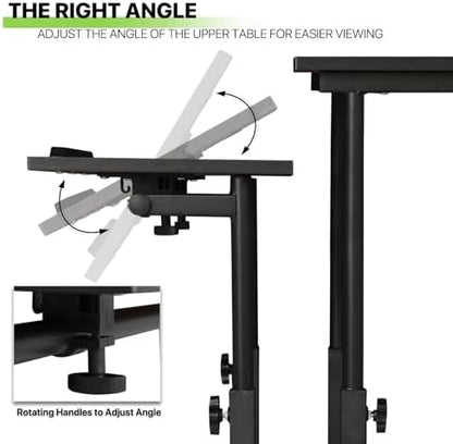Magshion Rolling Standing Desk with Wheels, Height Adjustable Laptop Desk for Walking Pad, Mobile Workstation with Tilt Top, 28" to 46" Height Range for Home Office & Small Spaces, Black