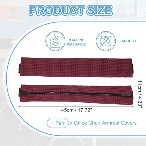 PATIKIL 18x4.3 in Office Chair Armrest Covers, 1 Pair Office Chair Arm Covers Long Computer Chairs Arm Rest Cover with Zipper Removable Rest Slipcover Hand Rest Protector, Burgundy