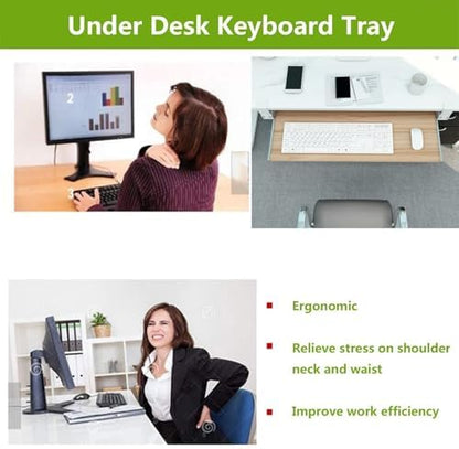 Ergonomic Wooden Keyboard Drawer Tray With Sliding Rails, Under Desk Pull-Out Keyboard Shelf, No Drill Installation(Red,65 * 30Cm)