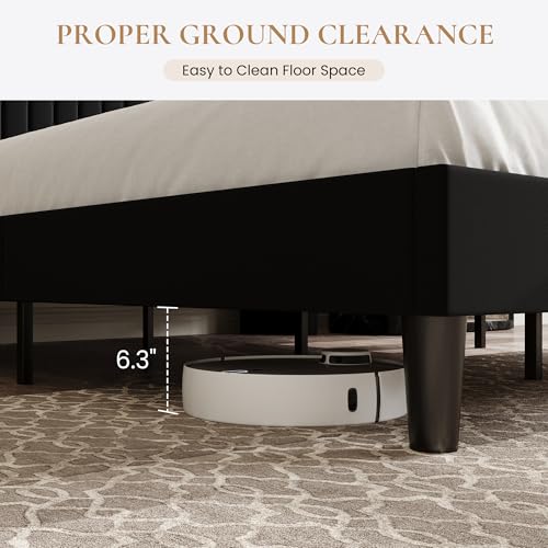 Queen Size Velvet Bed Frame with Shelf, Charging Station, Black