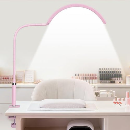 Professional Half Moon LED Desk Light for Nail Techs & Artists – Flexible Gooseneck Lamp with Clamp, 3 Color Modes & 5 Brightness Levels for Manicure, Tattoo, Beauty Work