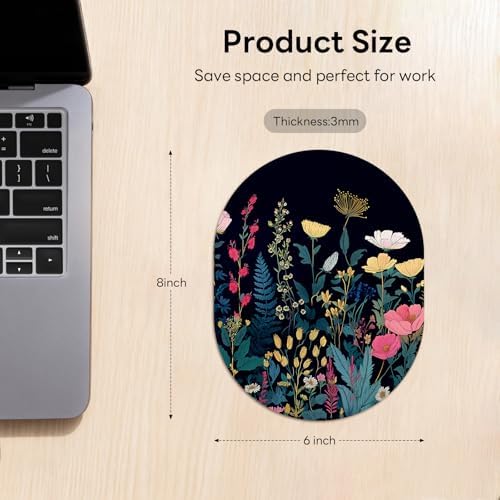 Oval Mouse Pad 6x8in Non-Slip for Laptop,Colorful Flowers