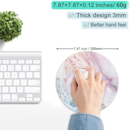 ITNRSIIET Marble Round Mouse Pad Pink Marble Customized Premium-Textured Washable Desktop Protection Mouse Mat with Non-Slip Rubber Base 7.87×7.87×0.12 inches, Pink Marble
