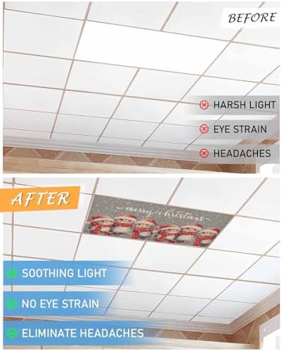 Christmas Red Magnetic Fluorescent Light Covers for Ceiling Lights 2 x 4 Feet,Snowflakes Vintage Owl Watercolor Grey Office Classroom Kitchen Drop Ceiling Light Covers Filters Shade Panel 3 Packs