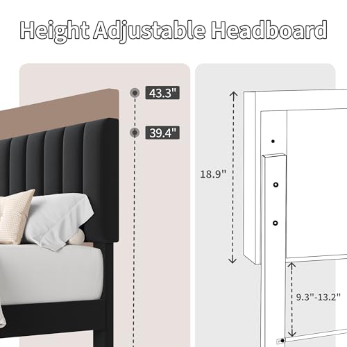 Full Size Platform Bed Frame with Upholstered Headboard, Black