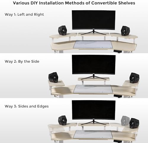EUREKA ERGONOMIC Aero 55 Inch W Shaped Electric Standing Desk, Height Adjustable Computer Gaming Desk with LED Monitor Shelf, Mouse Pad, Headphone Hook, Cup Holder, Natural Maple