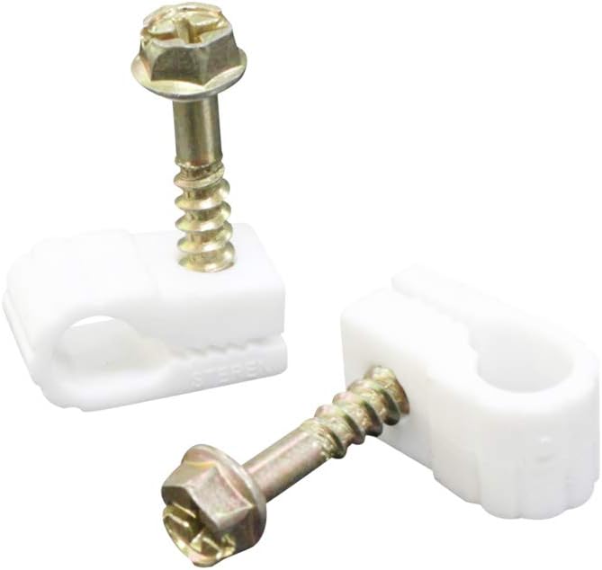 Coaxial Cable Clips - Cable Holder - Wire Clips - Siding Clips for Hanging - Cord Holder for Desk - Cable Clamps - Cord Clip - Wire Organizer Clips - Tv Mount Screws - White - 10 Pack - STEREN