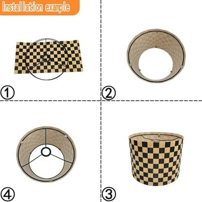 Modern Lamp Shade with Colorful and Natural Checkered Pattern Bamboo Made, Translucent Drum Shape, 11.8 Inch for Table and Floor Lamps, Ideal for livingroom bedroom (Black)