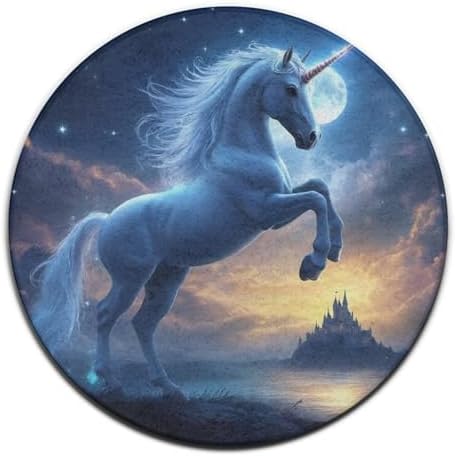 Women's Large Home Decor Mat, Soft Round Yoga Carpet, Non Slip Machine Washable Home Office Circle Rug Unicorns