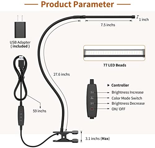 iZELL Reading Light, Book Light for Reading in Bed [77 LEDs Light with 3 Color Modes & 10 Brightness Levels] 27.6-inch Flexible Gooseneck LED Desk Lamps, Easy Clip on USB Reading Lamp for Table