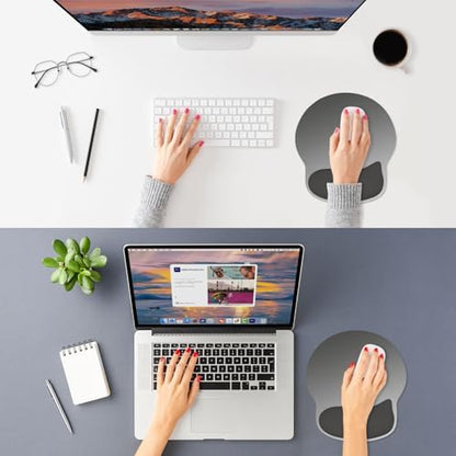 ITNRSIIET Ergonomic Mouse Pad with Wider Memory Foam Wrist Rest +17% - Curved Cushion Reduces Pressure 20%, Pain Relief, Non-Slip, Smooth, Cute Colors, 9.85 x 9 in, Gray